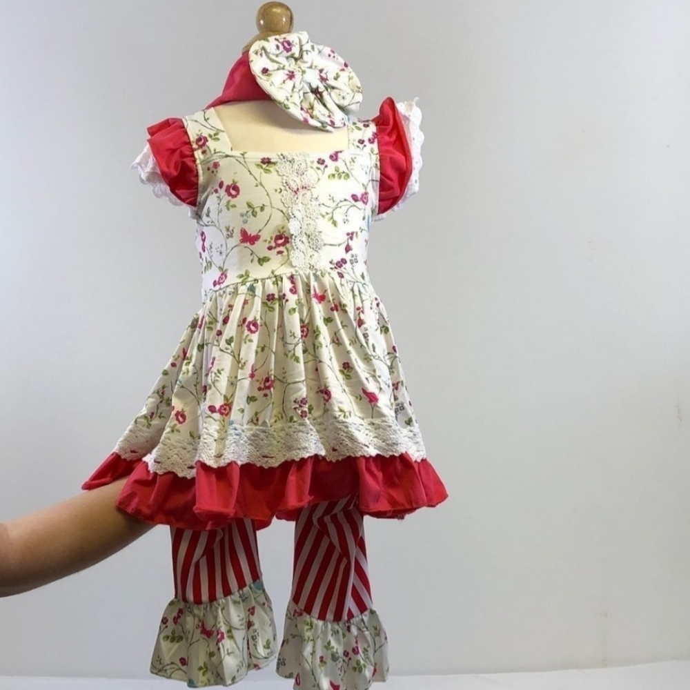 Kids Boutique Floral & Striped 3 PC outfit.